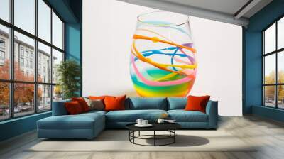 Stemless White Wine Glass with fun colorful straw Wall mural