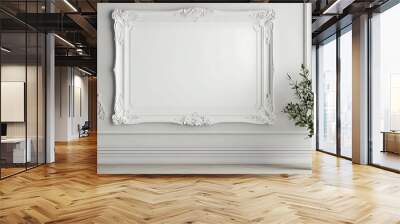 
White empty frame on minimalist wall with modern decor elements no noise neat and clean high quality Wall mural