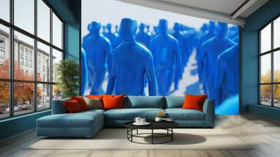 holding 3D rendering group of blue people Wall mural