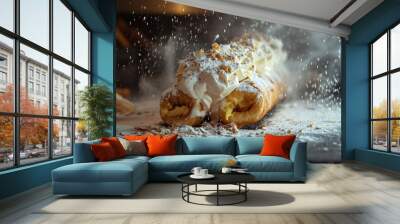 a pastry with powdered sugar on top of it
 Wall mural