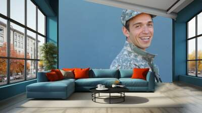 Hispanic Military Proud Man Smiles with Copy Space for Text  Wall mural