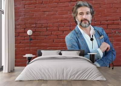 Portrait of middle aged modern business man with grey beard and hair alone with copy space Wall mural