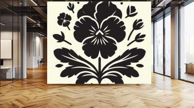 Pansy black silhouette simple vector, Silhouette Flower Vector icon, Wall mural