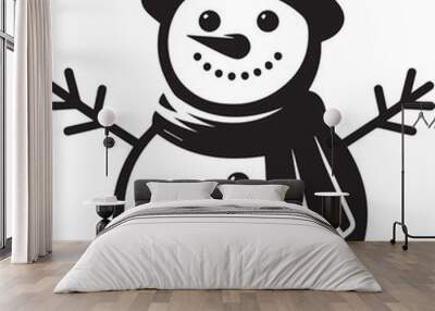 silhouette vector smiling snowman black And White Wall mural