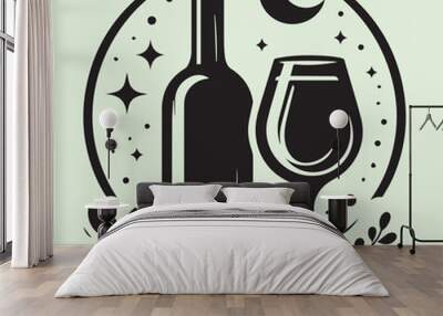 wine and glass black silhouette simple vector Wall mural