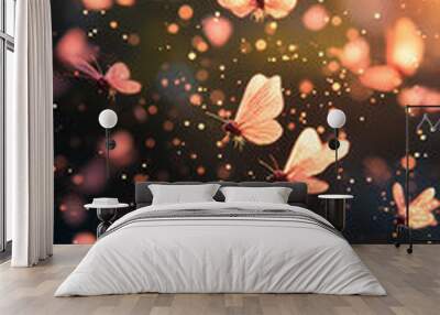 A firefly's lower abdomen emits a soft, enchanting glow in the dark. Forests are illuminated by this bioluminescent light during summer nights. Wall mural