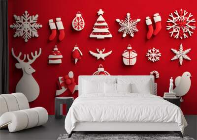 Christmas design elements - doodle xmas symbols 3d vector papercut Wall mural