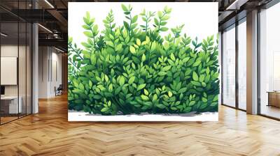 Cute green bush from the forest cartoon, isolated nature object for kids design. Branches and leaves of a fluffy bush isolated on a white background. Vector hand drawn illustration in paper cute style Wall mural