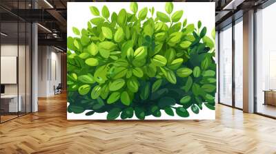 Cute green bush from the forest cartoon, isolated nature object for kids design. Branches and leaves of a fluffy bush isolated on a white background. Vector hand drawn illustration in paper cute style Wall mural