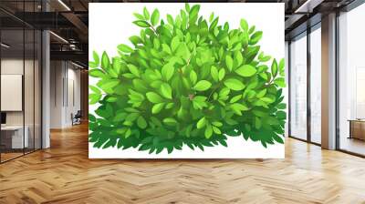 Cute green bush from the forest cartoon, isolated nature object for kids design. Branches and leaves of a fluffy bush isolated on a white background. Vector hand drawn illustration in paper cute style Wall mural