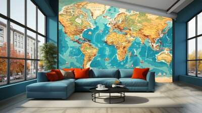 Dotted world map,color world map,Vector design illustration Wall mural