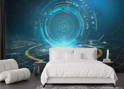 Futuristic hud interface circles yellow and blue vector image Wall mural