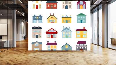 Icons of houses and buildings isolated on white. Illustration in vector format Wall mural