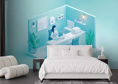 Isometric online medical consultation health care in paper cut style,stockphoto style Wall mural