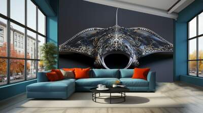 Luxurious manta ray  with an open tail, full face, jewelry Wall mural