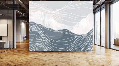 Mountain layout design in oriental style.Japanese background with line wave pattern vector. Abstract template with geometric pattern. Wall mural