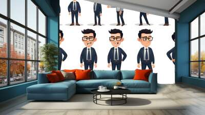 Set of businessman character vector design. Presentation in various action with emotions, running, standing and walking. People working in office planning, thinking and economic analysis Wall mural