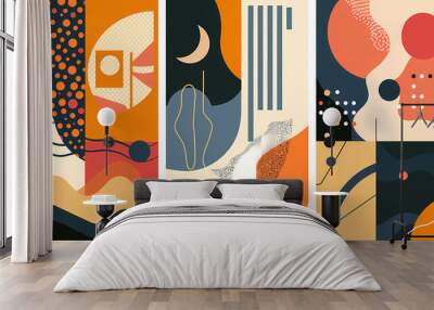 Set Of Swiss Design Inspired Background Vector Illustration. Cool Geometric Abstract Modernist Placard. Wall mural