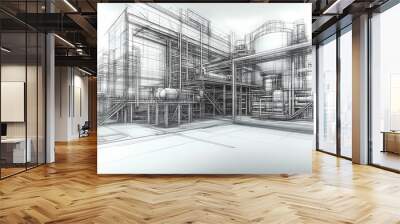 Sketch of industrial equipment. Wire-frame style. 3d illustration Wall mural