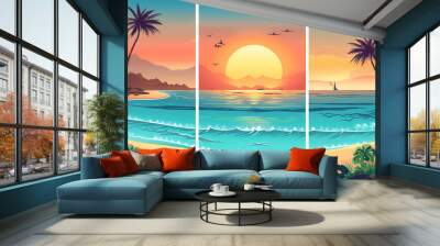 Summer holiday banners set vector image.Summer vacation loungers on sea beach landscape vector image Wall mural