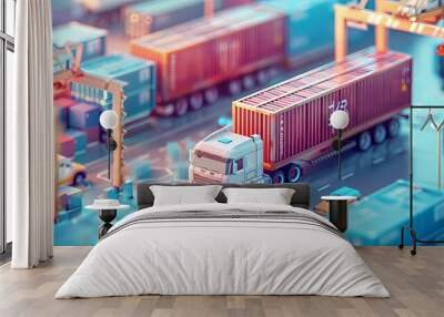 Third Party Logistics 3PL Transportation Export importing goods A service that combines warehousing and transportation. Delivery by air, road, sea Wall mural