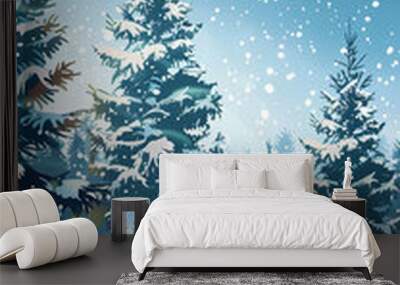 Winter landscape with white pine trees on snow vector image Wall mural