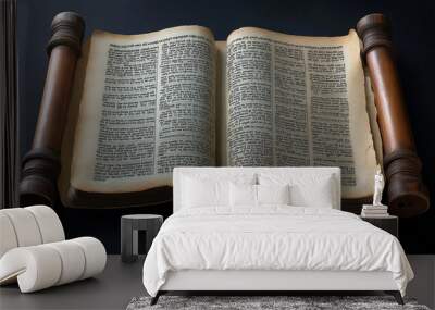 Ancient Bible, preserved on aged parchment and scrolls, serves as a revered book in religion, akin to the Torah in Judaism, embodying the timeless wisdom and traditions of an old faith. Wall mural