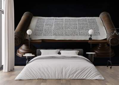 Ancient Bible, preserved on aged parchment and scrolls, serves as a revered book in religion, akin to the Torah in Judaism, embodying the timeless wisdom and traditions of an old faith. Wall mural