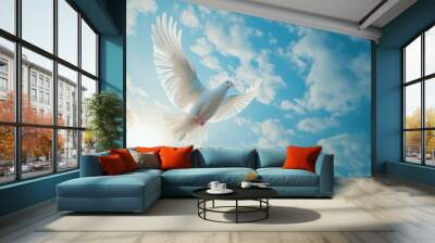 Background of sky filled with light and clouds, resurrection of Jesus Christ inspires faith and worship, embodying the holy spirit of God, promise of heaven in Christianity, especially during Easter. Wall mural