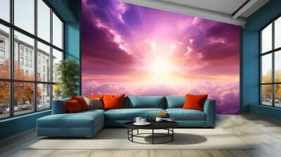 Creation. Genesis 1 – 2:4. God said, “Let there be light,” and there was light. beginning, Bible describes birth of creation celestial event with dawn breaking through cloudscape symbolized heavens. Wall mural