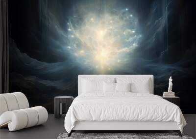 Fantasy art, a beautiful female angel, draped in white, represents a heavenly woman personifying grace. woman, angel, person, beautiful, fantasy, girl, art, female. Wall mural