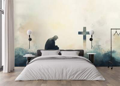 Jesus Christ, a holy man of faith, embodies essence of Christianity, inspiring belief and spirituality in God through prayer, worship, bringing hope and guiding religious in their spiritual journey. Wall mural