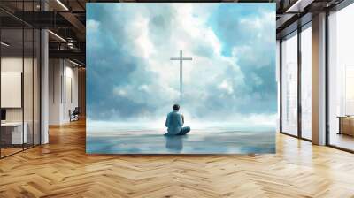 Jesus Christ, a holy man of faith, embodies essence of Christianity, inspiring belief and spirituality in God through prayer, worship, bringing hope and guiding religious in their spiritual journey. Wall mural