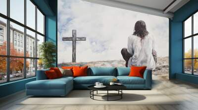 Jesus Christ, a holy man of faith, embodies essence of Christianity, inspiring belief and spirituality in God through prayer, worship, bringing hope and guiding religious in their spiritual journey. Wall mural