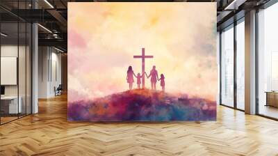 Jesus Christ embodies light of faith and spirituality for children and families, guiding their worship and connection to God through the teachings of Christianity and the symbol of cross. Wall mural