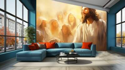 Preaching message of faith, holy scripture, essence of Christianity to believers, non-believers alike. Through watercolor Christian artist portrays profound love of God and teachings of Jesus Christ. Wall mural