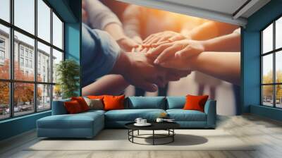 Success in partnerships often hinges on the support and teamwork of each person's hand, binding together friendships within the group to achieve common goals. Concept of business teamwork. Wall mural