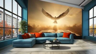 Through learning and faith, the holy book of the Bible illuminates the teachings of Jesus Christ and the presence of the Holy Spirit, guiding believers towards the light of God. bible, holy, spirit. Wall mural