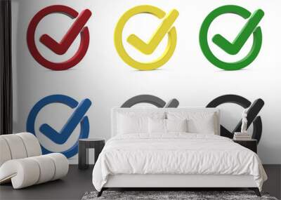 Check mark. 3d icon. Wall mural