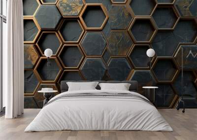 Geometric hexagon pattern with metallic accents Wall mural