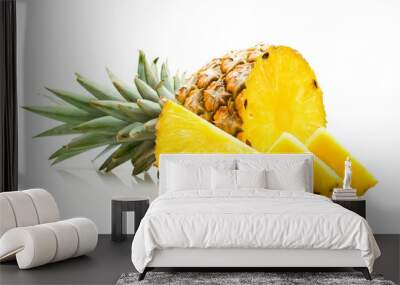 Pineapple with slices isolated on white Wall mural