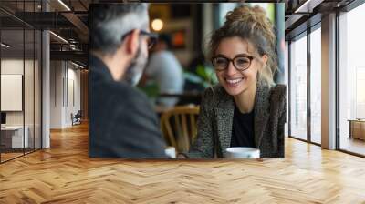 Two people discussing business at table, Generative AI Wall mural