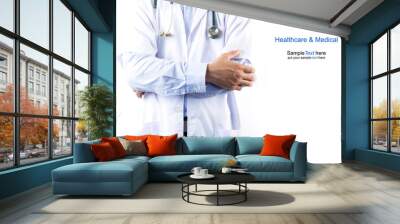 Doctor holding stethoscope isolated on white background, Healthcare and Medicine concept Wall mural