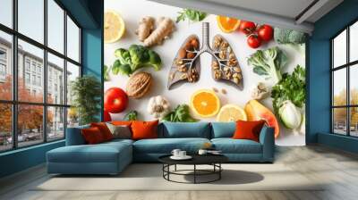 Concept of foods for healthy lungs, super foods that work wonders for lung health , Generative AI Wall mural