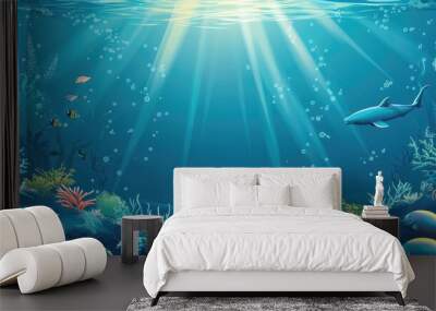 Ocean , amazing underwater world, 3 D illustration , Generative AI Wall mural