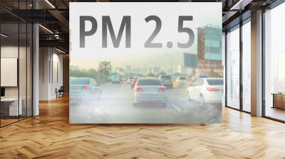 Smog city from PM 2.5 dust. Cityscape with bad air pollution, PM 2.5 concept, Bangkok, Thailand Wall mural