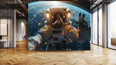 Astronaut taking a selfie in outer space Wall mural