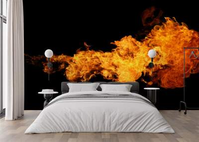 Fire and burning flame torch isolated on black background for graphic design Wall mural