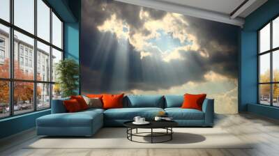 Ray of sun light shine through the gap among cloud for hope and optimism concept Wall mural