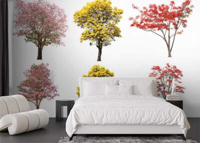 The collection set of isolated yellow, pink and red flower tree in spring and summer season for design purpose3 Wall mural